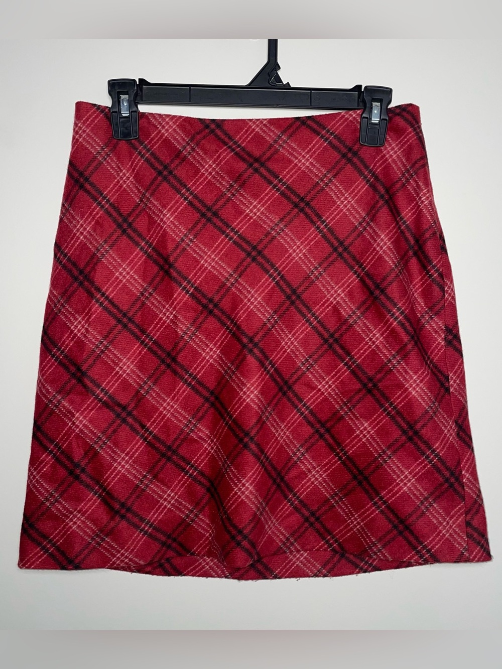 Ann Taylor Stretch 6 Red Tarton Pattern Wool Blend Lined Straight Skirt